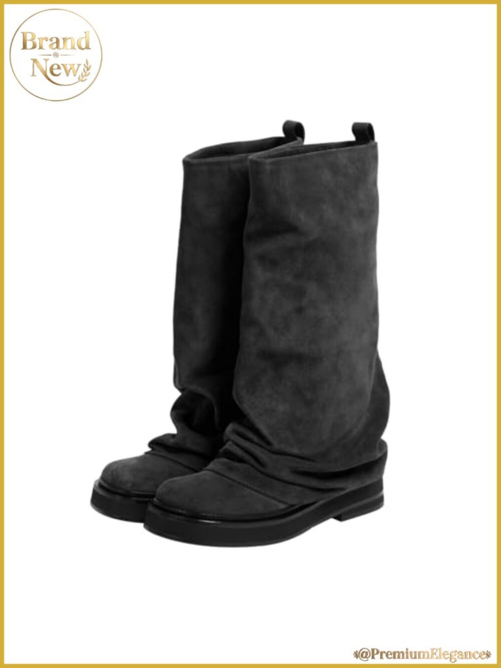Slouchy Knee High Boots Pull On Round Toe Chunky Low Heel Platform